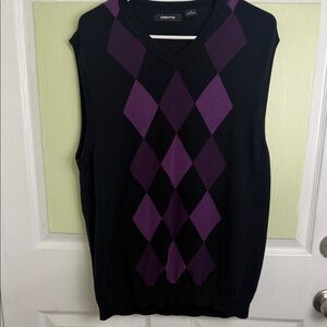 (1859) Claiborne Men's V-Neck Argyle Sweater Vest in Black and Purple